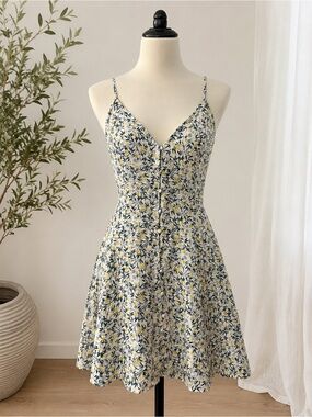 H&M Floral Spaghetti-Strap Sundress in White and Yellow